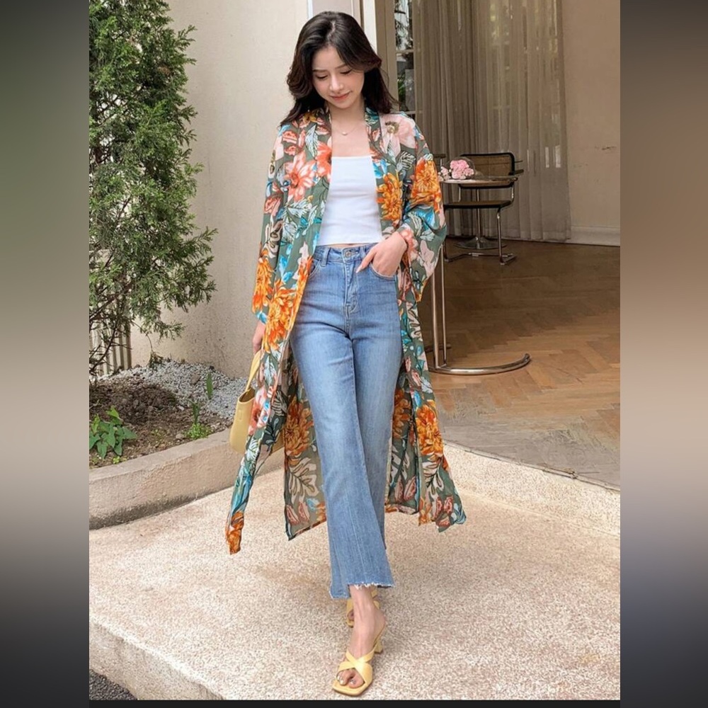 DAZY Floral Print Open Front Kimono Summer Beach Women’s Size 1XL
